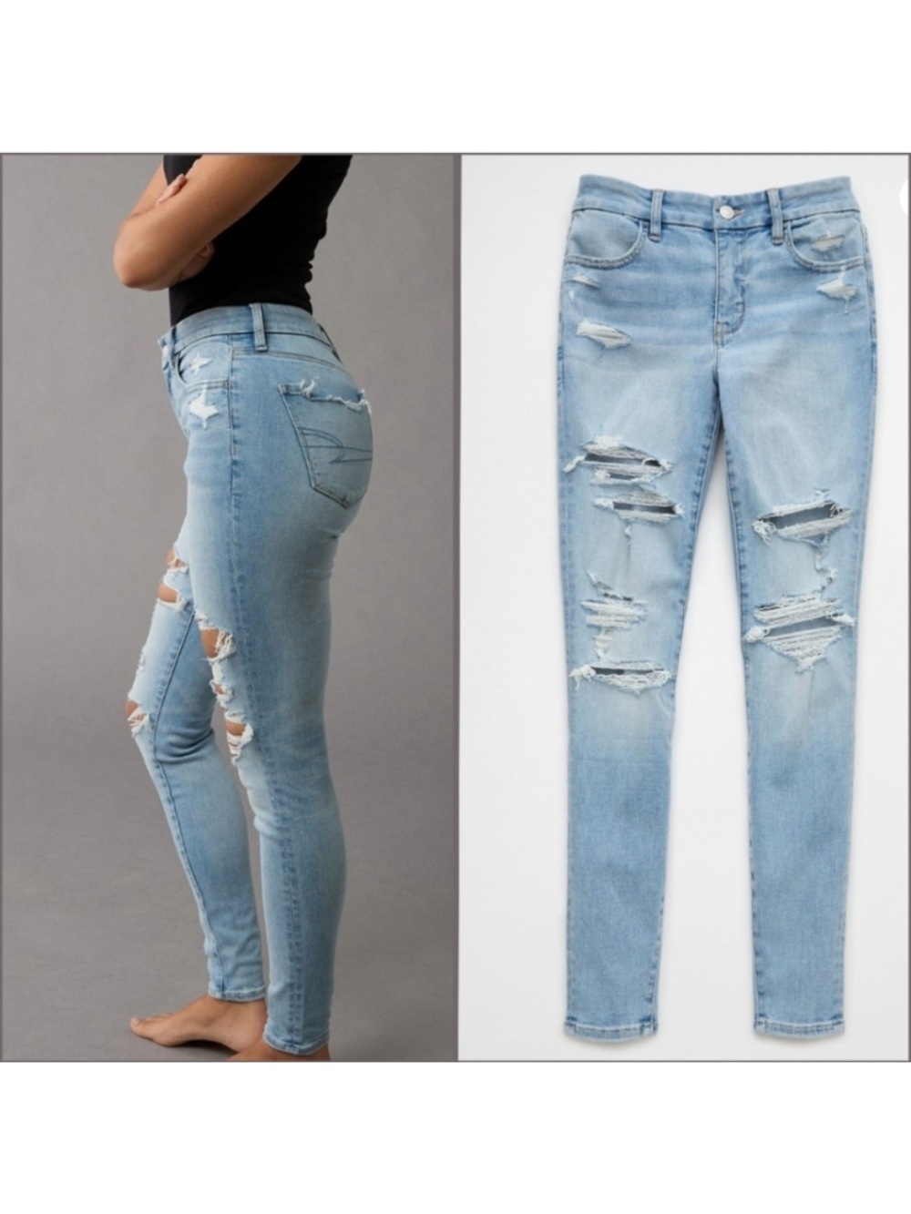 NEW AE Curvy High Rise Ripped Jeggings Sz 14 Skinny Distressed American Eagle